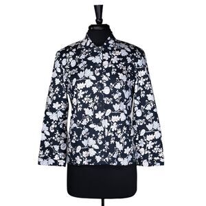 Talbots Women's Jacket Blue White Floral Lined Career Work Cottagecore Blazer 8P